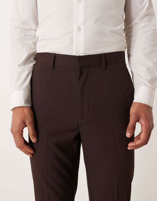 ASOS DESIGN – Brązowe zwężane spodnie garniturowe, 4 z 5