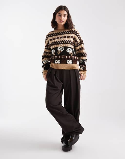 ASOS DESIGN – Brązowo-maślany sweter w skandynawski wzór, 4 z 4