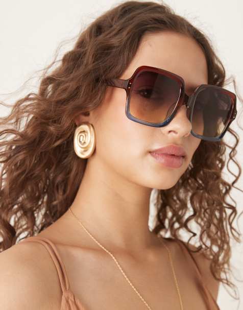 ASOS DESIGN – Brązowo-niebieskie duże okulary przeciwsłoneczne w stylu lat 70. - view 1
