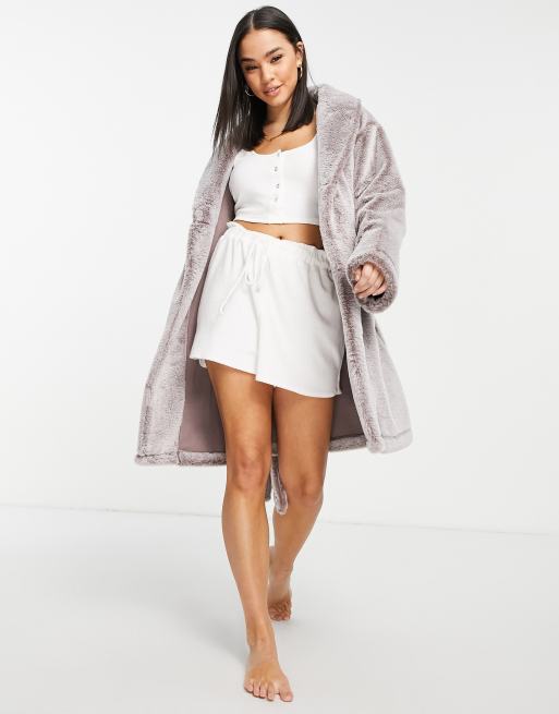 ASOS DESIGN – Brązowoszary szlafrok premium z imitacji futra, 4 z 4