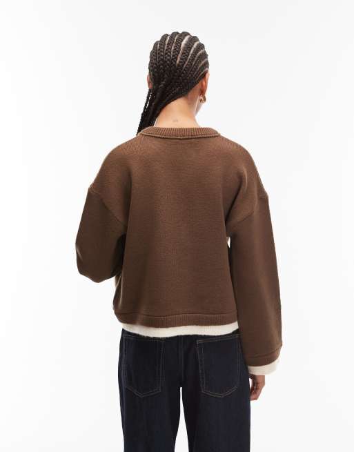 ASOS DESIGN – Brązowy dwuwarstwowy kardigan oversize, 4 z 4