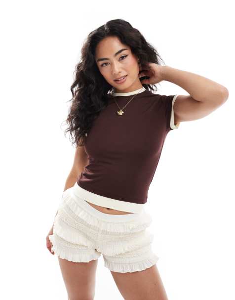 ASOS DESIGN double layer longline top in brown