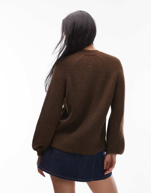 ASOS DESIGN – Brązowy dzianinowy kardigan z raglanowymi rękawami, 2 z 4