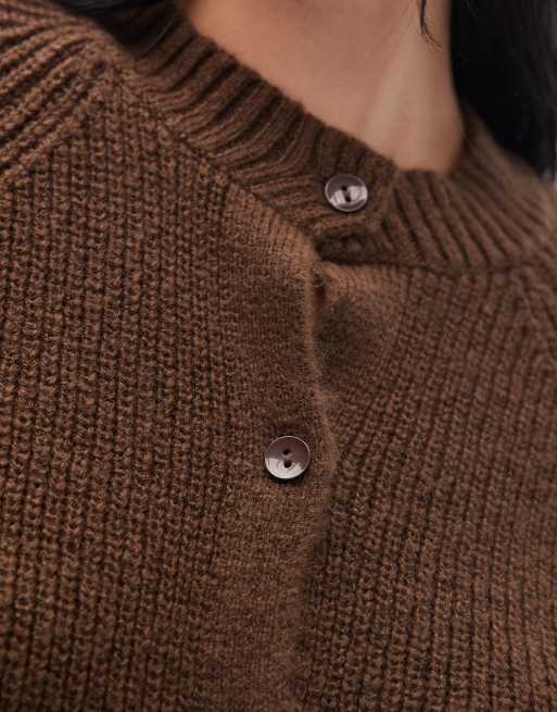 ASOS DESIGN – Brązowy dzianinowy kardigan z raglanowymi rękawami, 3 z 4