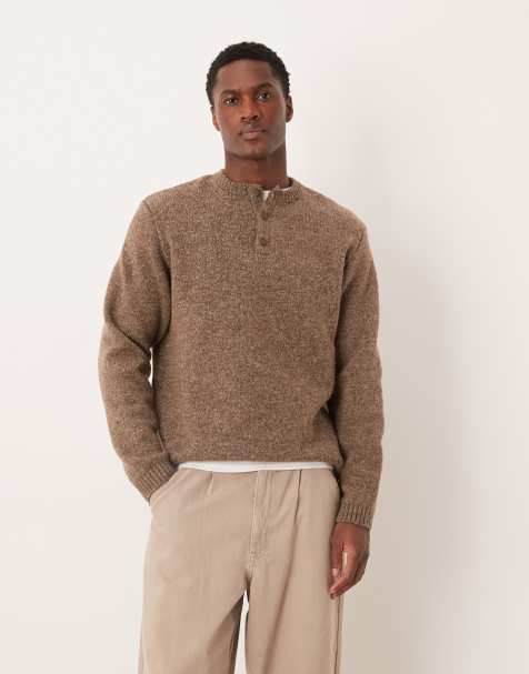 ASOS DESIGN – Brązowy dzianinowy sweter o luźnym kroju z dekoltem typu henley - view 1