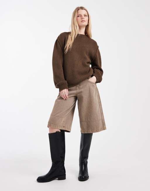 ASOS DESIGN – Brązowy dzianinowy sweter oversize z widocznymi szwami, 2 z 4