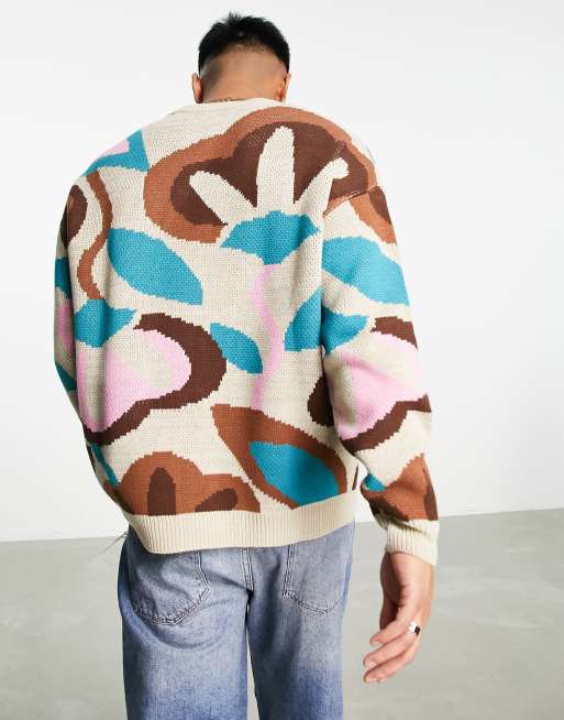ASOS DESIGN – Brązowy dzianinowy sweter w abstrakcyjny wzór, 2 z 4