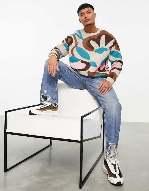 ASOS DESIGN – Brązowy dzianinowy sweter w abstrakcyjny wzór, 3 z 4