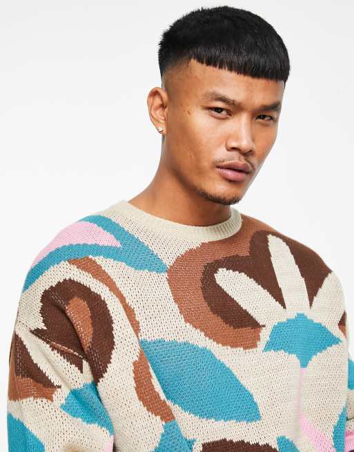 ASOS DESIGN – Brązowy dzianinowy sweter w abstrakcyjny wzór, 4 z 4