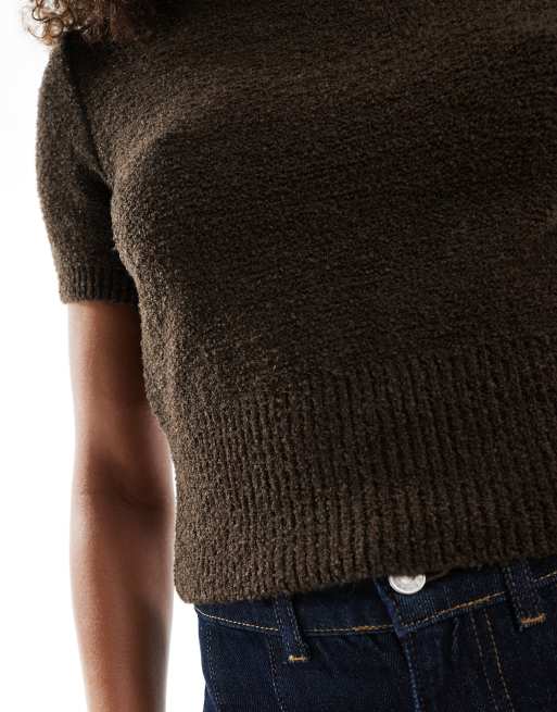 ASOS DESIGN – Brązowy dzianinowy sweter z krótkimi rękawami , 2 z 4