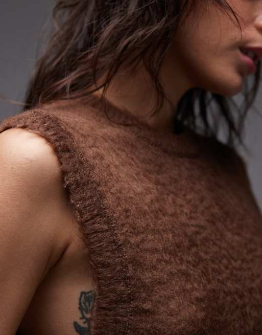 ASOS DESIGN – Brązowy dzianinowy top pudełkowy bez rękawów, 2 z 4