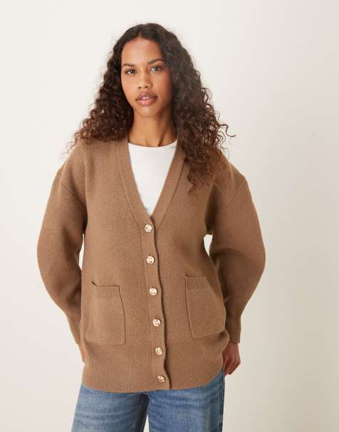 ASOS DESIGN oversized boyfriend cardigan in structured yarn in mocha