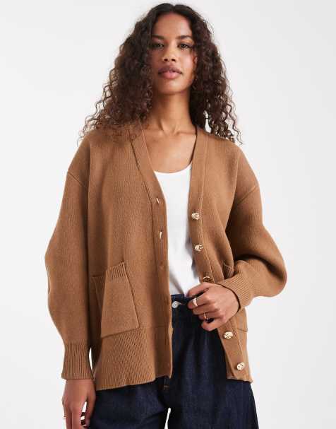 ASOS DESIGN oversized boyfriend cardigan in structured yarn in toffee