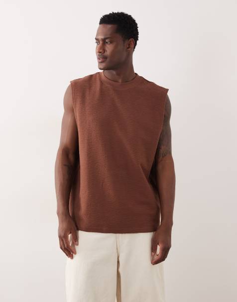 ASOS DESIGN – Brązowy fakturowany podkoszulek oversize z bardzo grubego materiału - view 1