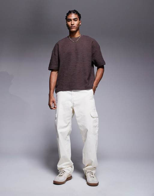 ASOS DESIGN – Brązowy fakturowany T-shirt oversize o pudełkowym kroju, część zestawu