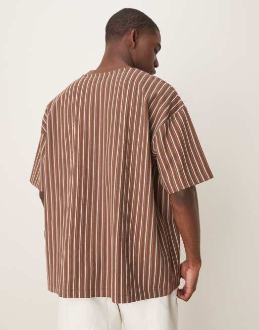 ASOS DESIGN – Brązowy fakturowany T-shirt oversize w paski, 3 z 4
