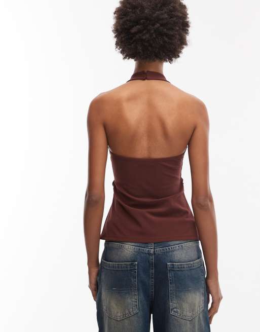 ASOS DESIGN – Brązowy gładki top z dekoltem typu halter, część zestawu, 4 z 4