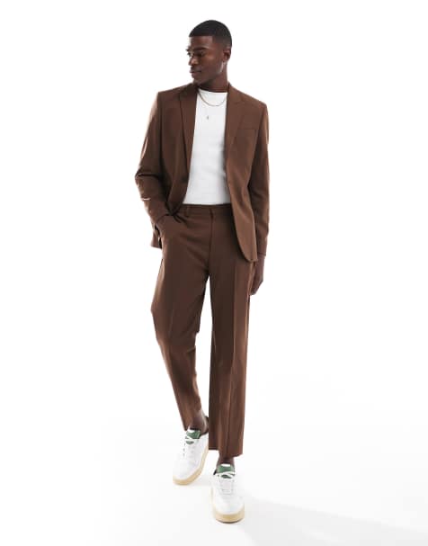 ASOS DESIGN – Brązowy garnitur z diagonalu o regularnym kroju - view 1