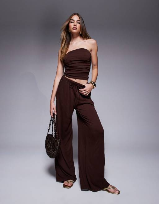 ASOS DESIGN – Brązowy gnieciony top bandeau, część zestawu , 3 z 4