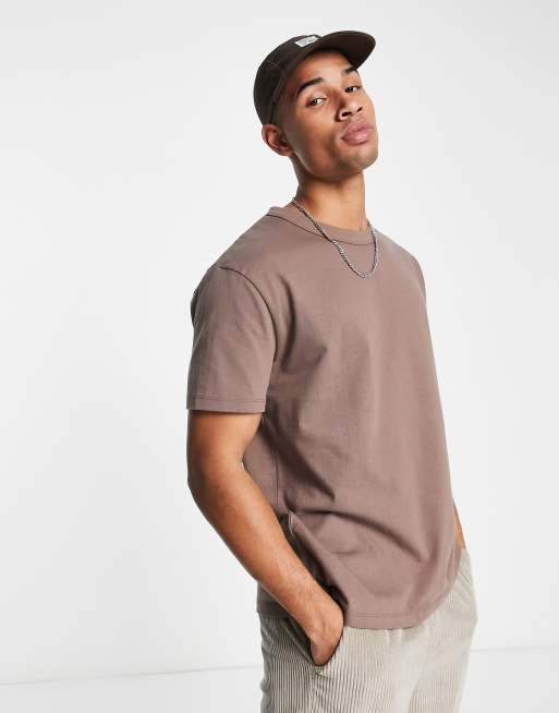 ASOS DESIGN – Brązowy gruby T-shirt o luźnym kroju