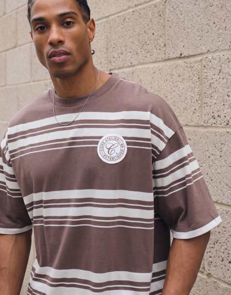 ASOS DESIGN – Brązowy gruby T-shirt oversize w paski - view 1