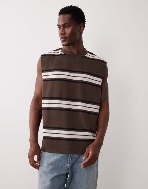 ASOS DESIGN – Brązowy, gruby top oversize bez rękawów, w paski - view 1