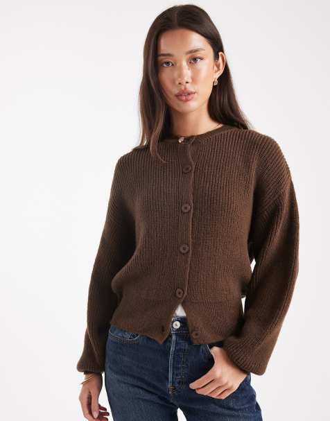 ASOS DESIGN knitted cardigan with cocoon sleeve in brown