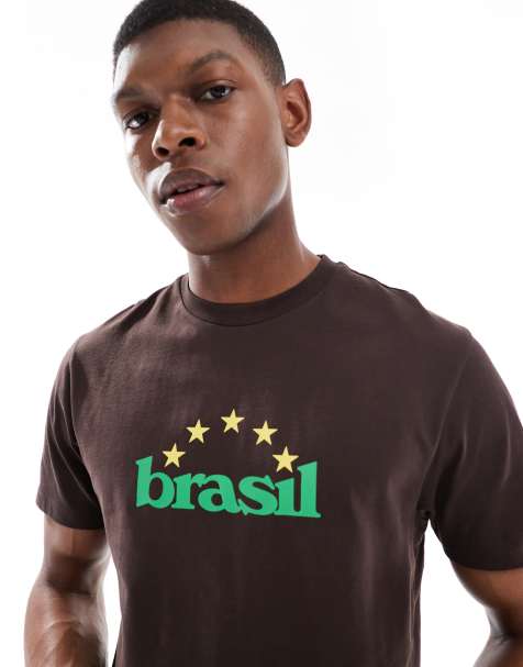 ASOS DESIGN – Brązowy krótki T-shirt ze sportową grafiką z motywem Brazylii - view 1