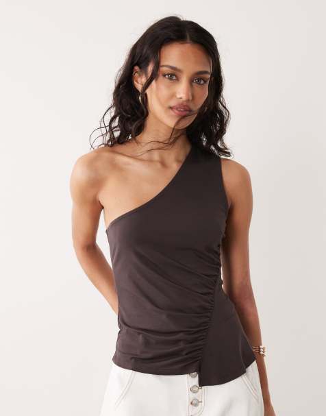 ASOS DESIGN – Brązowy marszczony top na jedno ramię - view 1