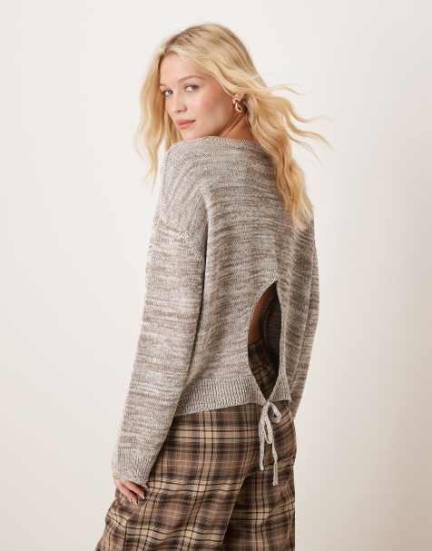 ASOS DESIGN – Brązowy melanżowy sweter z okrągłym dekoltem i odkrytymi plecami - view 1