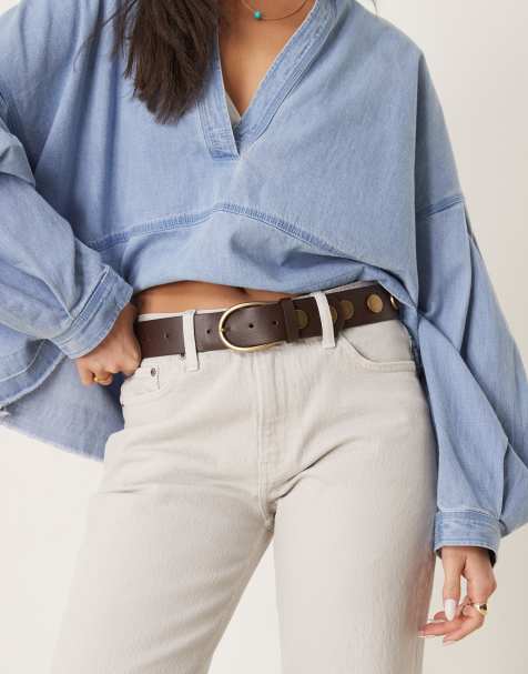 ASOS DESIGN – Brązowy pas na talię i biodra z ćwiekami i efektem sprania - view 1