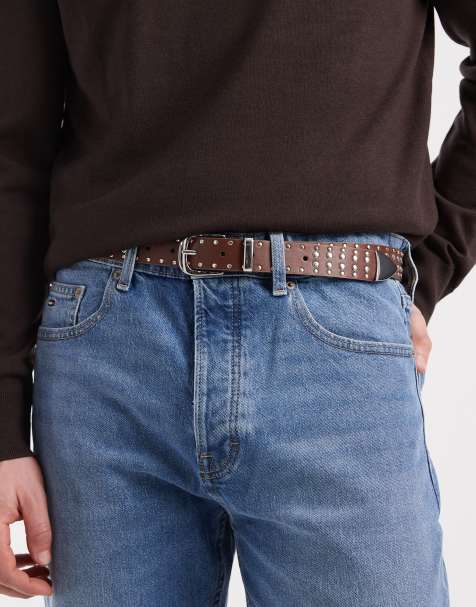 ASOS DESIGN – Brązowy pasek z ćwiekami w kowbojskim stylu - view 1