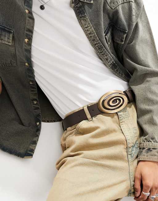 ASOS DESIGN – Brązowy pasek z imitacji skóry z dużą klamrą
