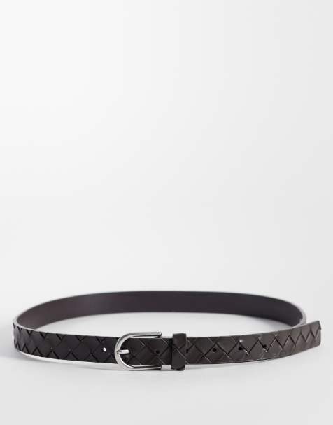 ASOS DESIGN – Brązowy pasek z imitacji skóry z tłoczonym wzorem plecionkowym - view 1