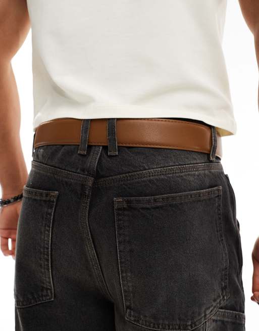 ASOS DESIGN – Brązowy pasek z imitacji skóry ze srebrną klamrą, 3 z 4