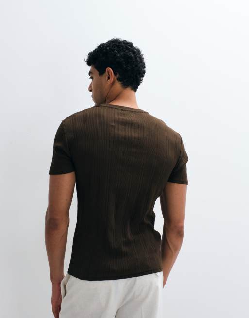 ASOS DESIGN – Brązowy prążkowany T-shirt o dopasowanym kroju, 4 z 5