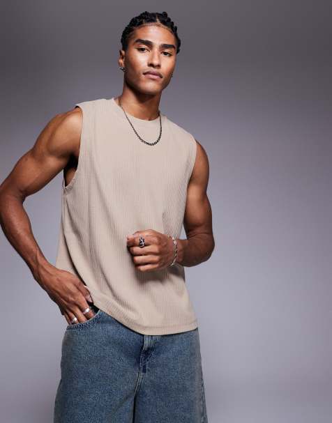 ASOS DESIGN – Brązowy prążkowany top bez rękawów o pudełkowym kroju - view 1