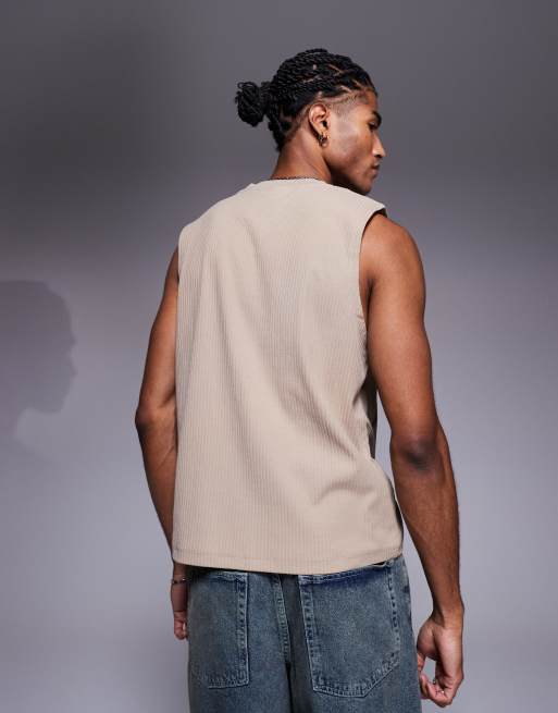 ASOS DESIGN – Brązowy prążkowany top bez rękawów oversize o pudełkowym kroju, 2 z 4