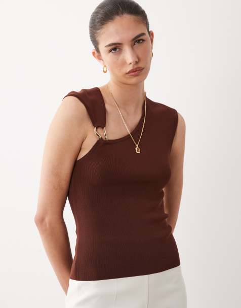 ASOS DESIGN – Brązowy profilowany top z metalowym elementem - view 1