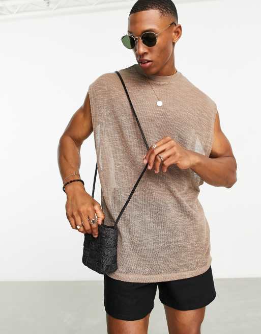ASOS DESIGN – Brązowy prześwitujący podkoszulek oversize
