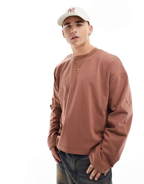 ASOS DESIGN – Brązowy pudełkowy T-shirt oversize z długimi rękawami o gramaturze 240 g/m² - view 1