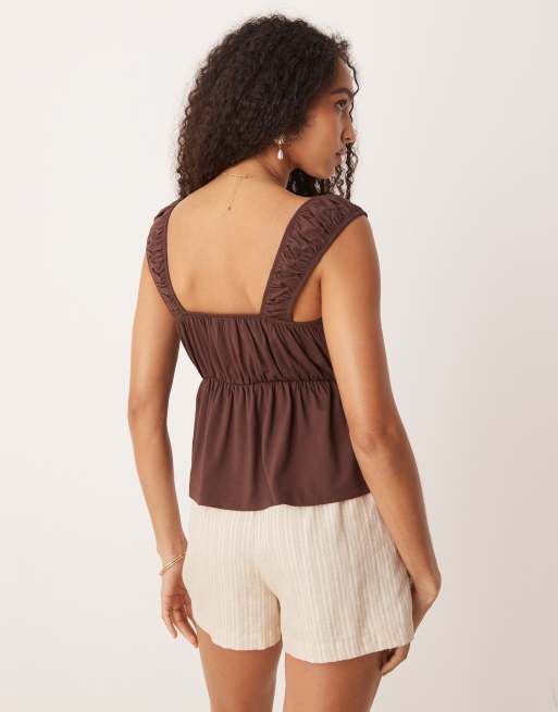 ASOS DESIGN – Brązowy rozkloszowany top w stylu milkmaid babydoll, 4 z 4