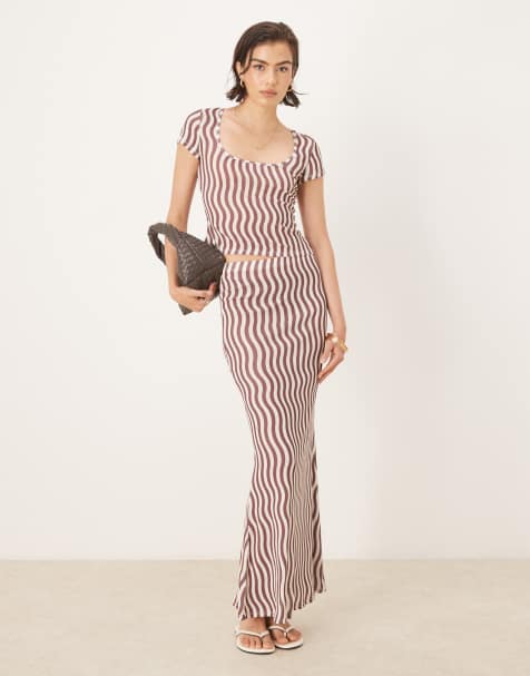 ASOS DESIGN – Brązowy siateczkowy zestaw w paski - view 1