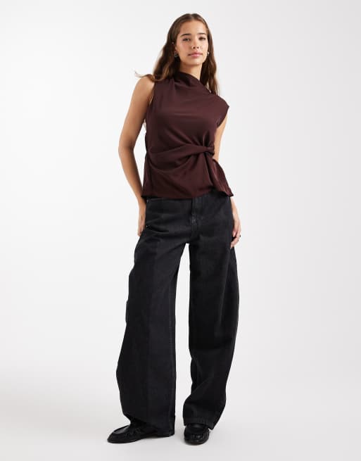 ASOS DESIGN – Brązowy skręcony w talii top bez rękawów z drapowanym dekoltem, 2 z 4