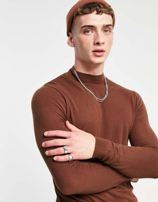 ASOS DESIGN – Brązowy sweter o kroju podkreślającym sylwetkę z golfem