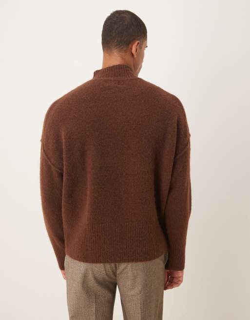 ASOS DESIGN – Brązowy sweter oversize z golfem z dzianiny z mieszanki wełny, 2 z 5