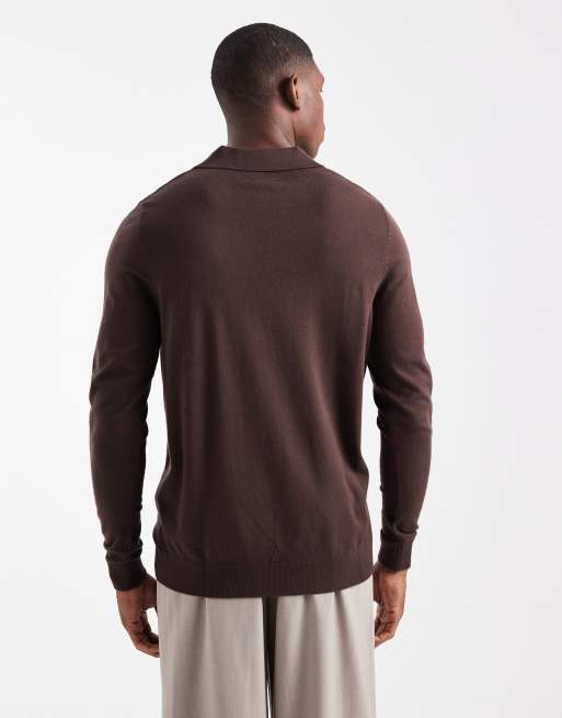 ASOS DESIGN – Brązowy sweter z dzianiny z wycięciem w dekolcie, 3 z 5