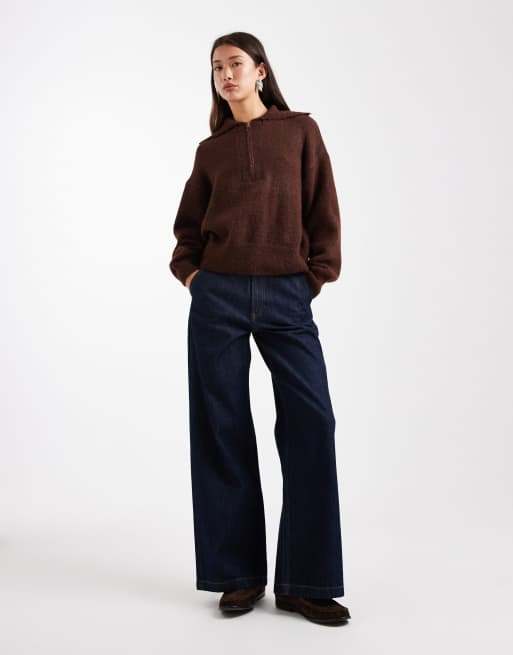 ASOS DESIGN – Brązowy sweter z kołnierzem z zamkiem pod szyją, 2 z 4