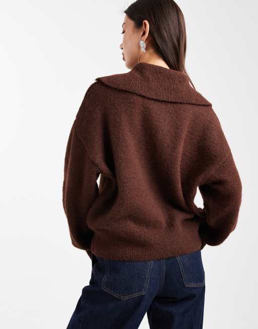 ASOS DESIGN – Brązowy sweter z kołnierzem z zamkiem pod szyją, 4 z 4