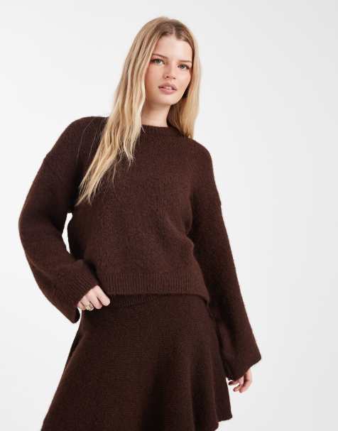 ASOS DESIGN – Brązowy sweter z szerokimi rękawami z domieszką wełny, część zestawu - view 1